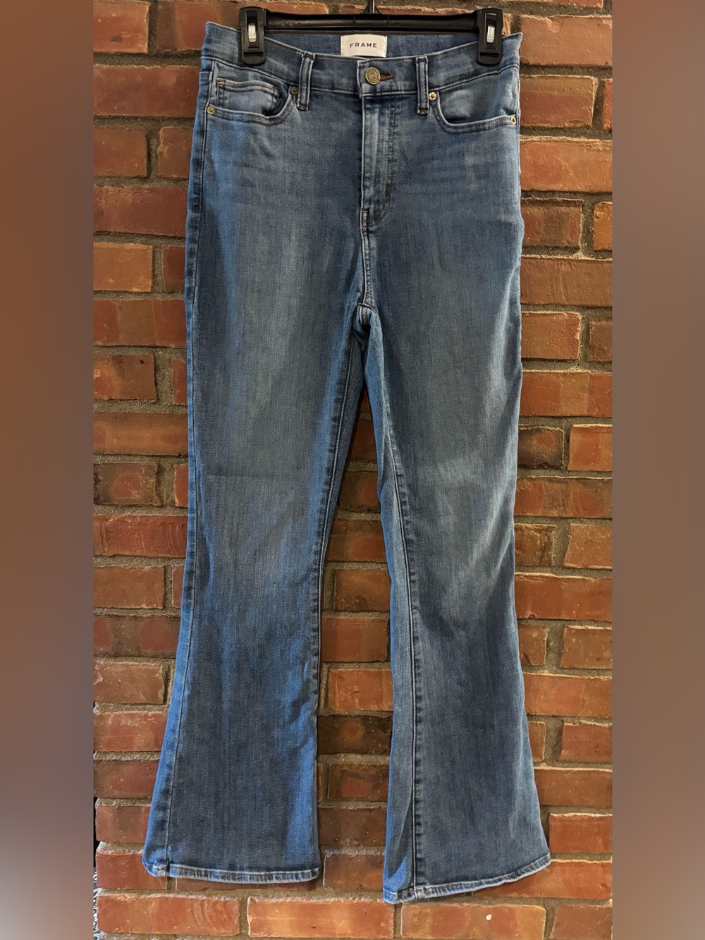 Frame Denim Mid-Rise Flare Jeans in Medium Blue Wash